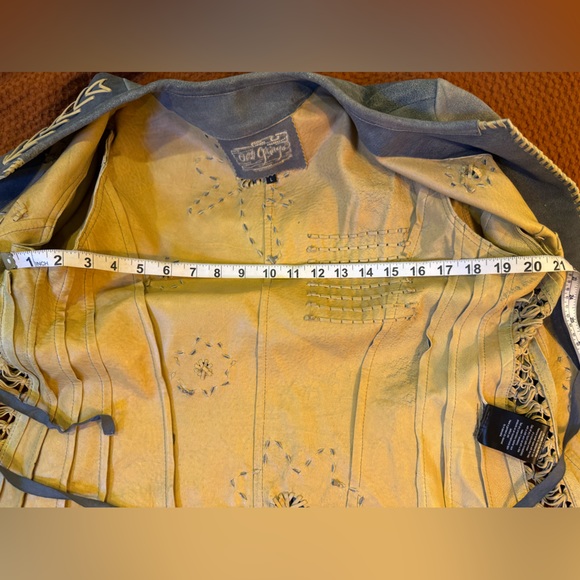 Old Gringo Denim Blue and Beige Embroidered Leather Jacket - Picture 11 of 12